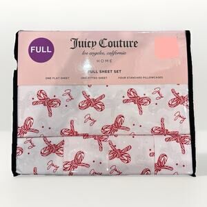Juicy Couture FULL Pink Red Candy Cane Bows 6pc Sheet Set Coquette Christmas NEW